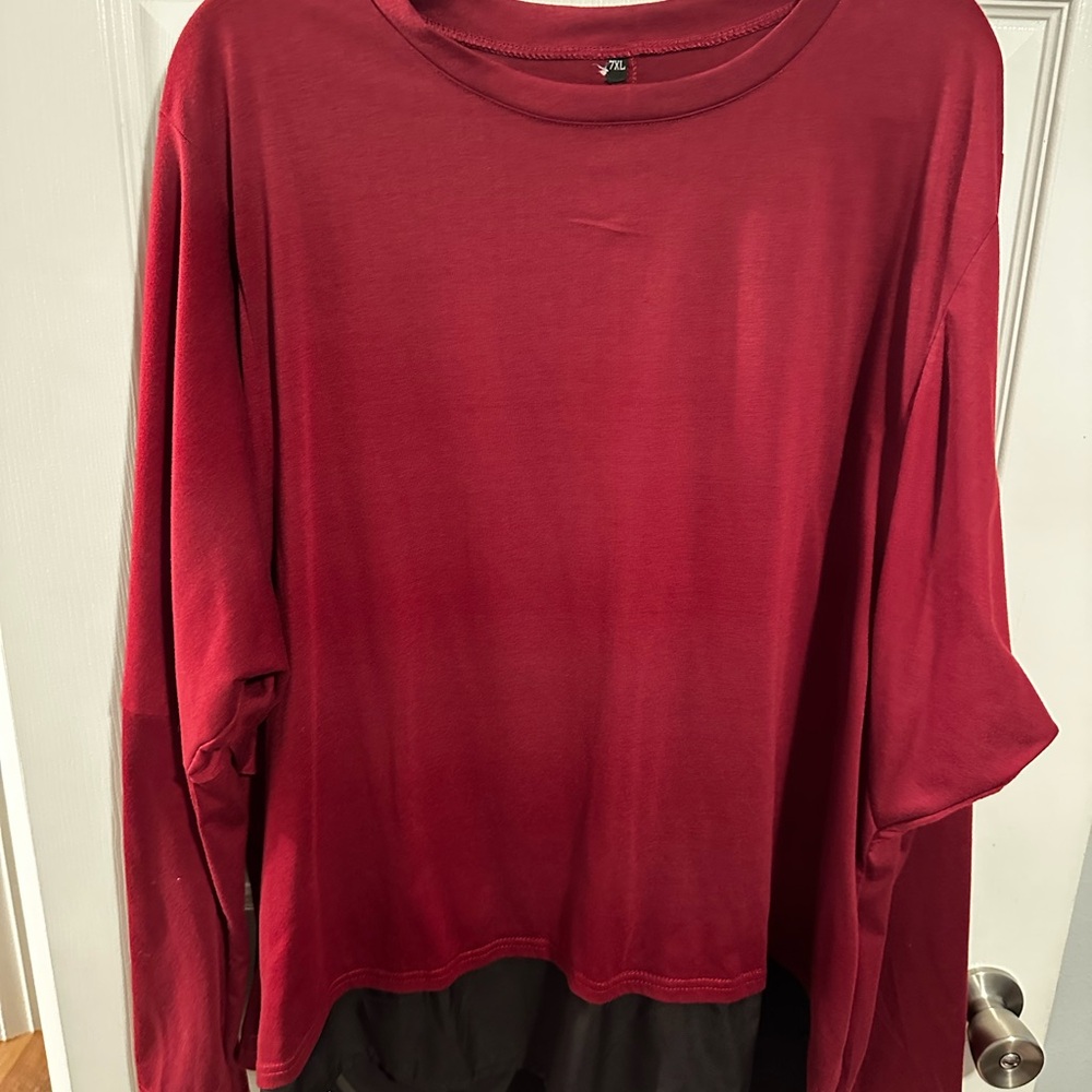 Temu Relaxed Red Long Sleeve Blouse